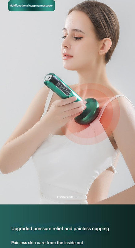 Rechargeable 6-Level Electric Cupping & Gua Sha Massager with LED Display & Magnetic Therapy Head(green)