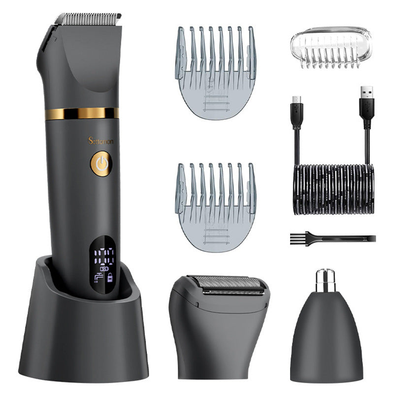 3-in-1 Men's Electric Body Groomer &amp; Hair Clipper Kit - Waterproof, USB-C Rechargeable with Charging Dock(Upgraded gray)