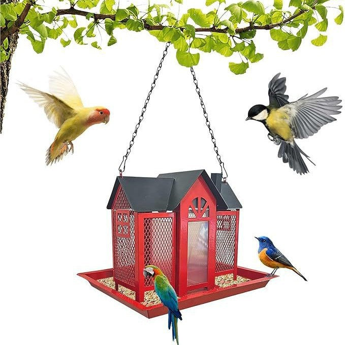 Charming House-Shaped Hanging Bird Feeder - Durable Metal Design for Wild Birds(black)
