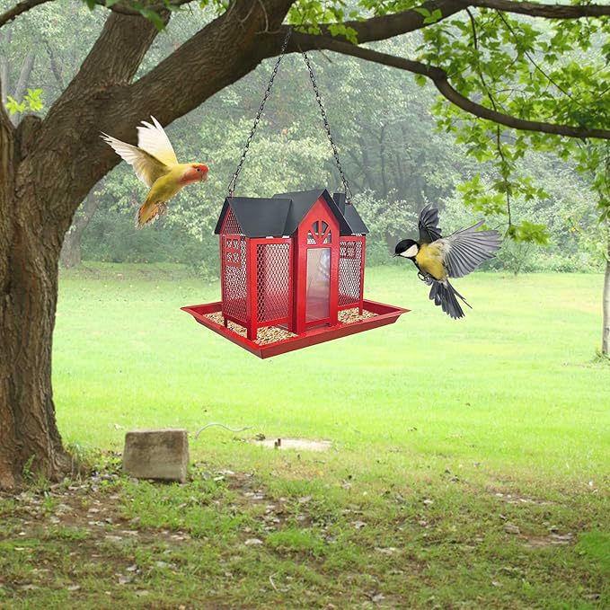 Charming House-Shaped Hanging Bird Feeder - Durable Metal Design for Wild Birds(black)