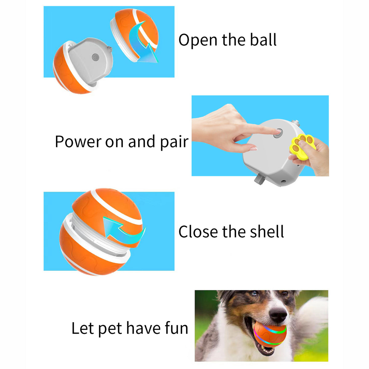 Interactive Auto Pet Toy Ball with Remote Control - USB Rechargeable, LED Lights, Sturdy & Waterproof(orange)