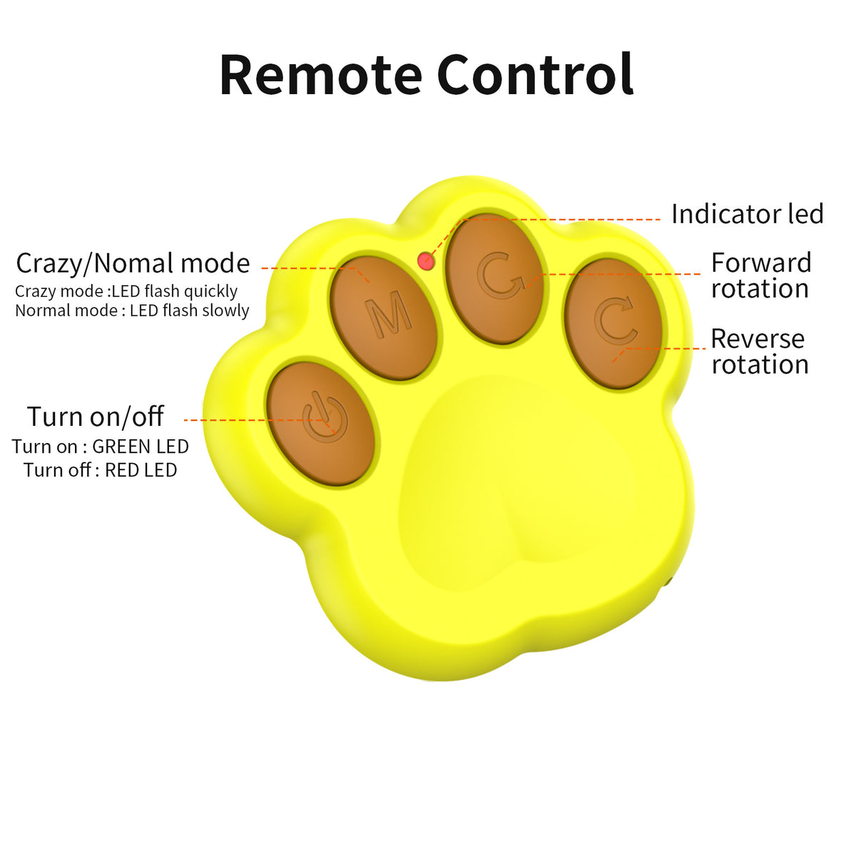 Interactive Auto Pet Toy Ball with Remote Control - USB Rechargeable, LED Lights, Sturdy & Waterproof(orange)