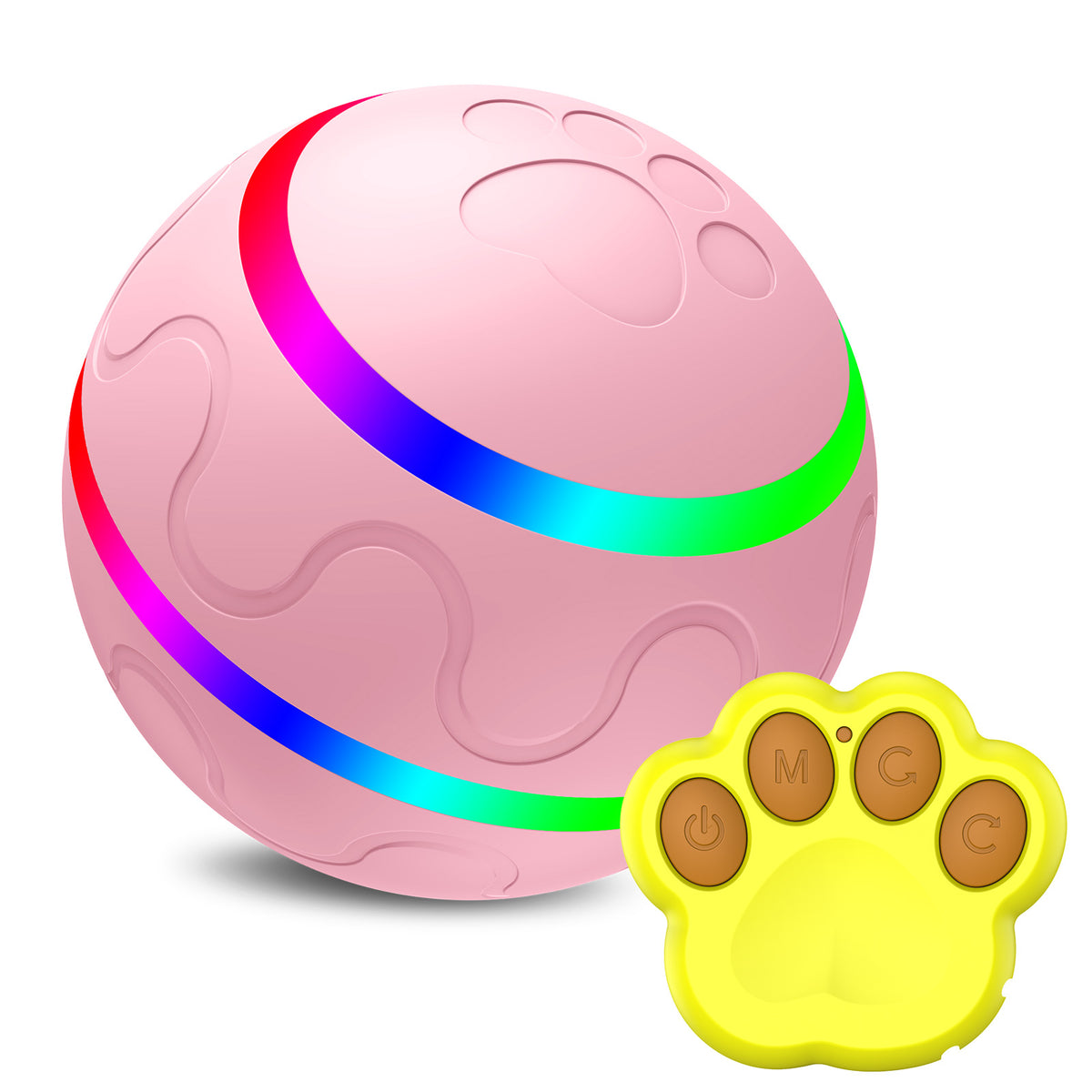 Interactive Auto Pet Toy Ball with Remote Control - USB Rechargeable, LED Lights, Sturdy &amp; Waterproof(pink)