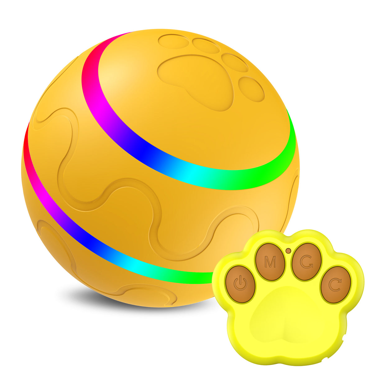 Interactive Auto Pet Toy Ball with Remote Control - USB Rechargeable, LED Lights, Sturdy &amp; Waterproof(yellow)