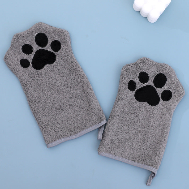 Adorable Pet Paw Grooming &amp; Drying Mitt - Super Absorbent Fleece Material(Gray)