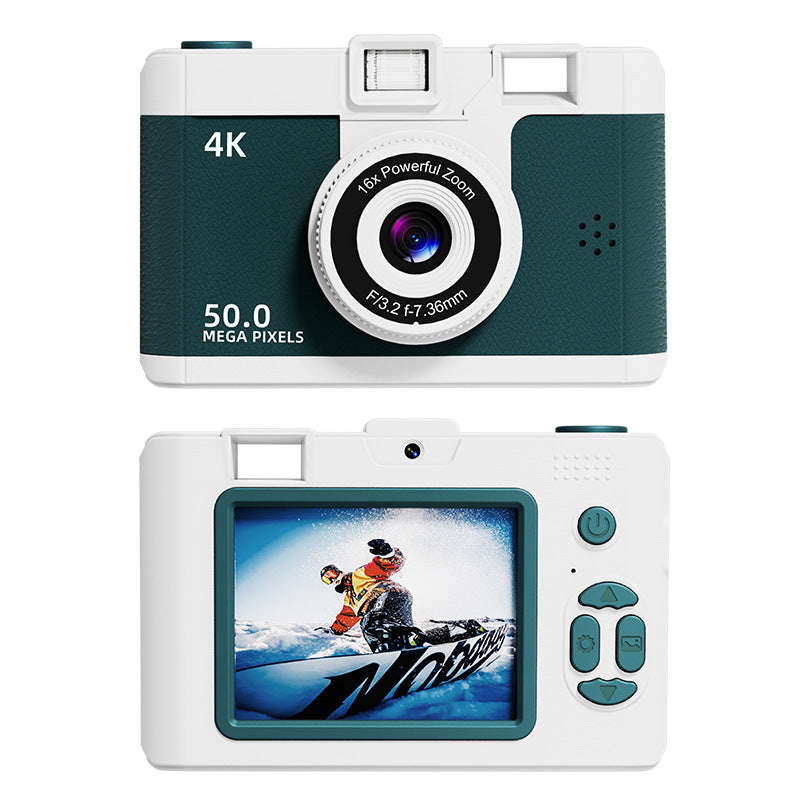 Compact 4K Digital Camera - 50MP, 16x Zoom, 2.4-inch IPS Screen, WiFi &amp; Fill Light - Retro CCD Style(Green)
