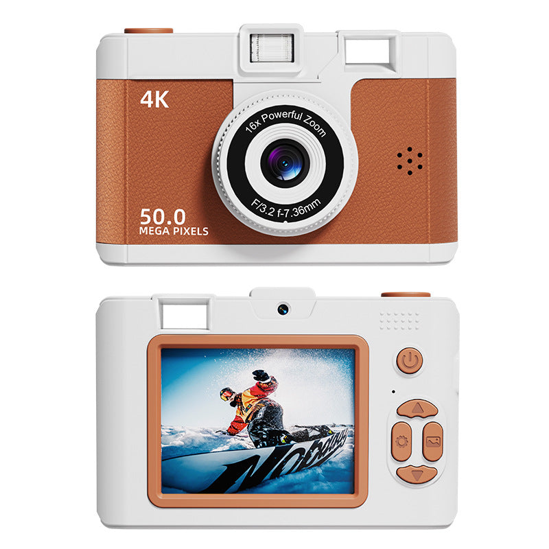 Compact 4K Digital Camera - 50MP, 16x Zoom, 2.4-inch IPS Screen, WiFi &amp; Fill Light - Retro CCD Style(Brown)