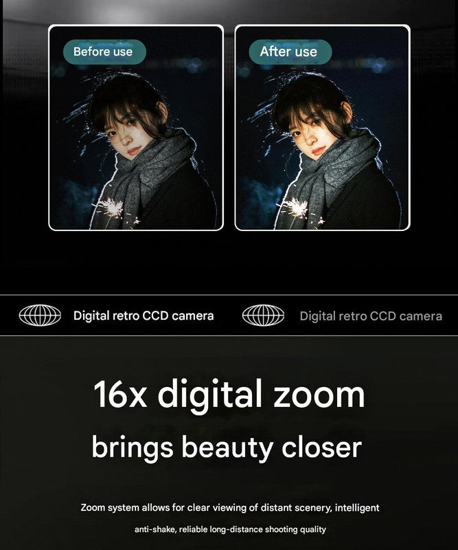 Compact 4K Digital Camera - 50MP, 16x Zoom, 2.4-inch IPS Screen, WiFi & Fill Light - Retro CCD Style(Brown)