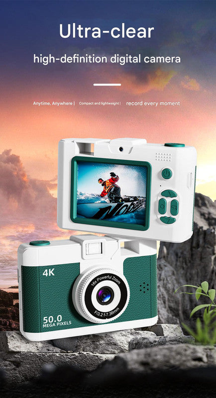 Compact 4K Digital Camera - 50MP, 16x Zoom, 2.4-inch IPS Screen, WiFi & Fill Light - Retro CCD Style(Purple)