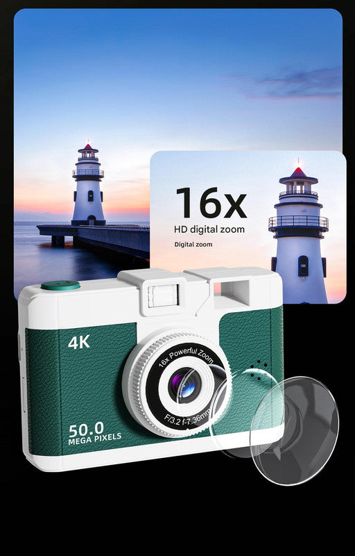 Compact 4K Digital Camera - 50MP, 16x Zoom, 2.4-inch IPS Screen, WiFi & Fill Light - Retro CCD Style(Purple)