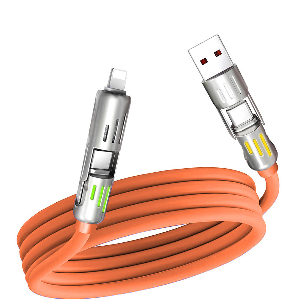 Universal PD Fast Charging Cable with LED Indicator - Zinc Alloy, Durable 1.5m Silicone Cord - Multiple Connector Options(Orange)