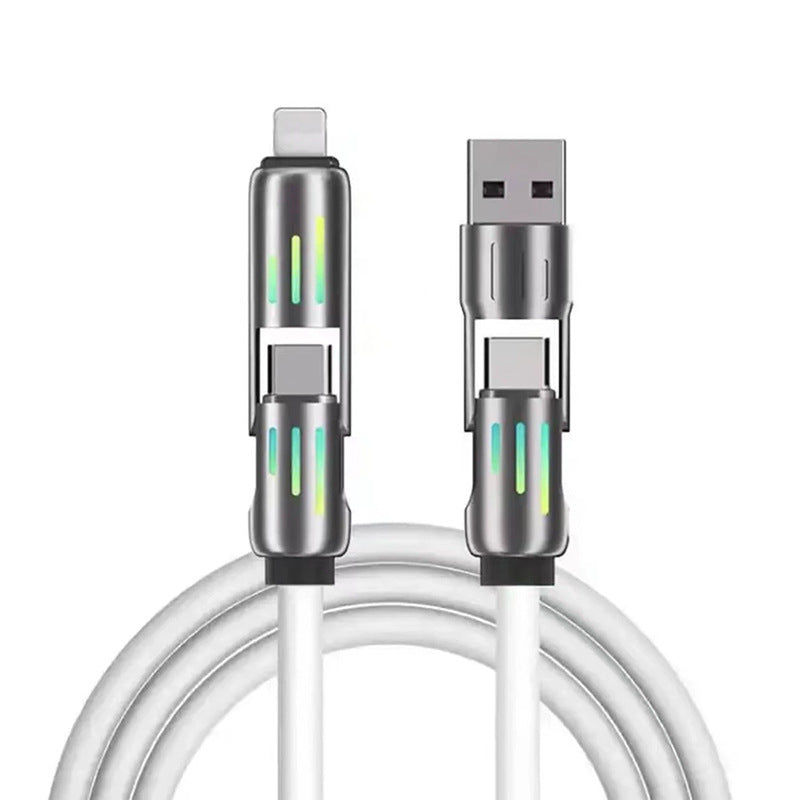 Universal PD Fast Charging Cable with LED Indicator - Zinc Alloy, Durable 1.5m Silicone Cord - Multiple Connector Options(White)
