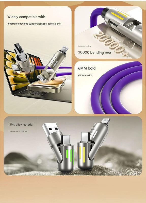 Universal PD Fast Charging Cable with LED Indicator - Zinc Alloy, Durable 1.5m Silicone Cord - Multiple Connector Options(White)