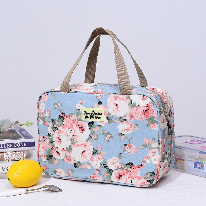 Versatile Portable Handled Bag - Durable Waterproof Fabric, Ideal for Toiletries, Lunch & Travel(Light blue peony)
