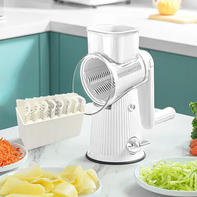 Multi-Function Rotary Vegetable Slicer &amp; Grater - 5 Blade Types (10 Pcs Total) with Storage Box-white