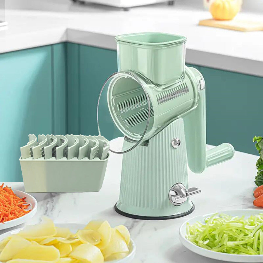 Multi-Function Rotary Vegetable Slicer & Grater - 5 Blade Types (10 Pcs Total) with Storage Box-white