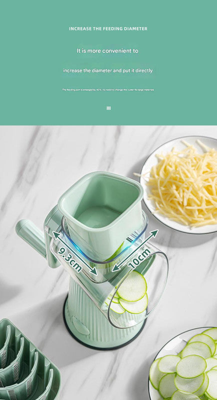 Multi-Function Rotary Vegetable Slicer & Grater - 5 Blade Types (10 Pcs Total) with Storage Box-white