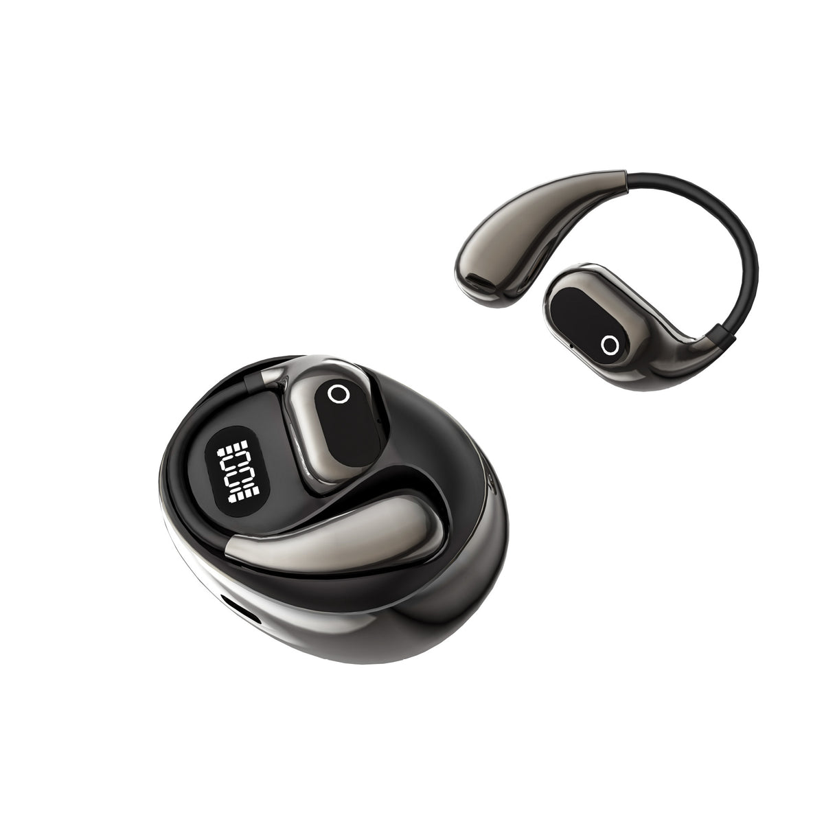 AI Smart Translation Earbuds - Open-Ear TWS Bluetooth Headphones with 144 Language Support &amp; LED Display Case(black)
