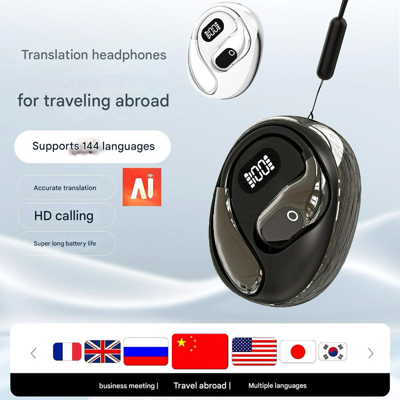 AI Smart Translation Earbuds - Open-Ear TWS Bluetooth Headphones with 144 Language Support & LED Display Case(black)