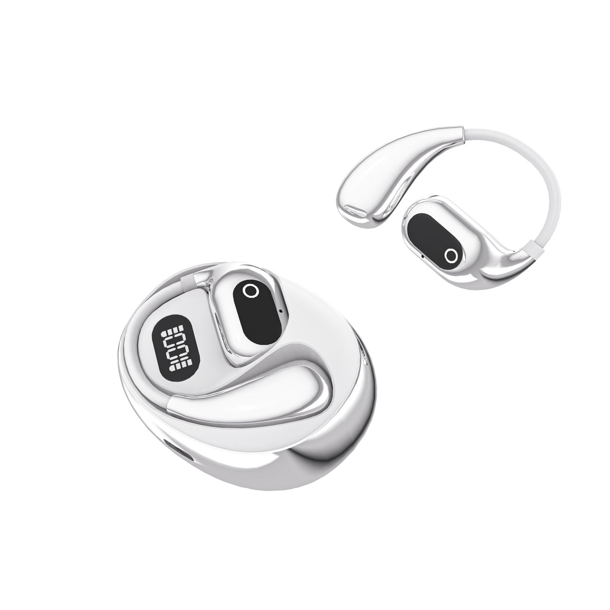 AI Smart Translation Earbuds - Open-Ear TWS Bluetooth Headphones with 144 Language Support &amp; LED Display Case(White)