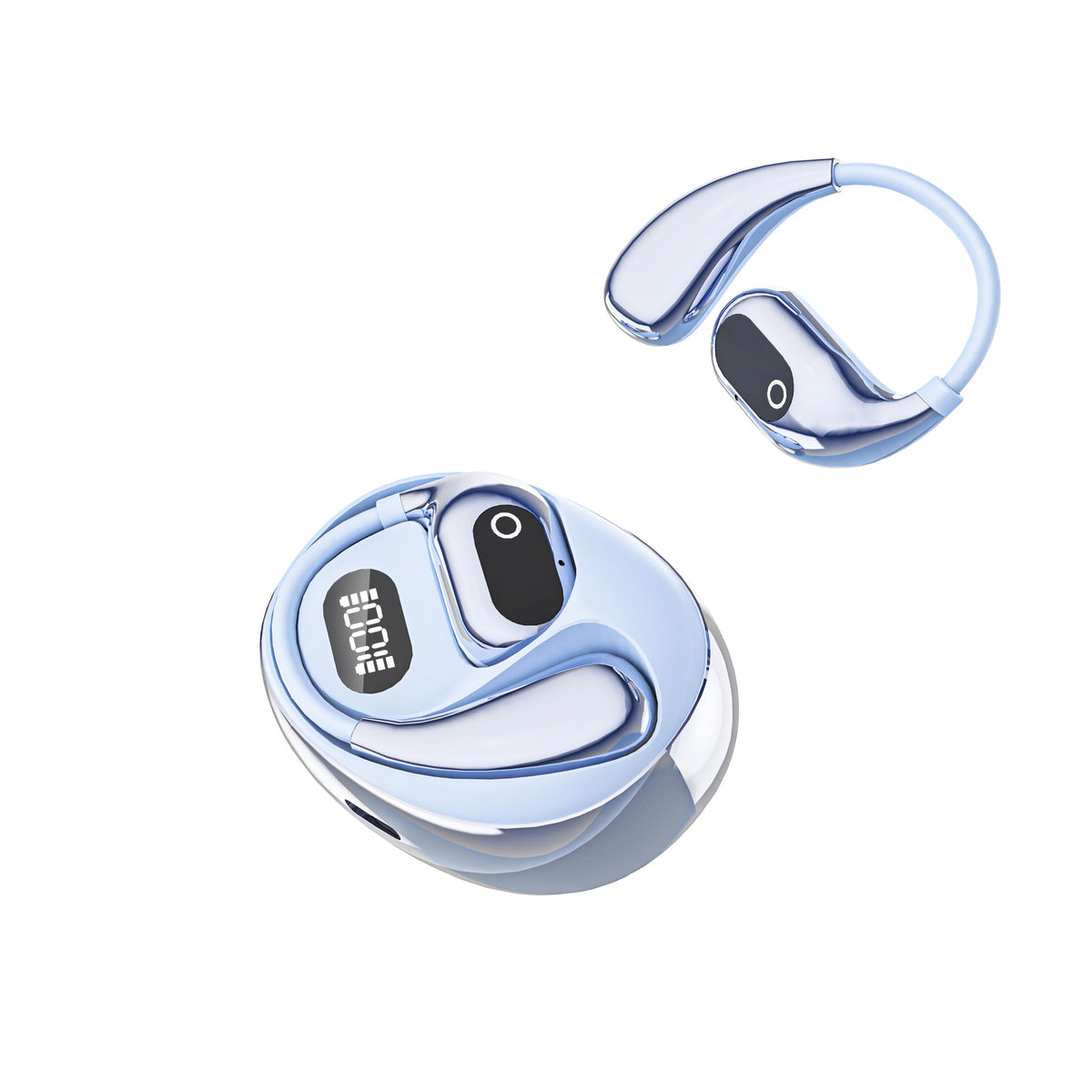 AI Smart Translation Earbuds - Open-Ear TWS Bluetooth Headphones with 144 Language Support &amp; LED Display Case(Sky blue)