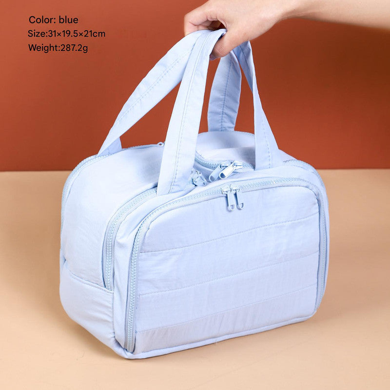 Portable Multi-Compartment Travel Toiletry &amp; Makeup Organizer Bag with Brush Holders(blue)