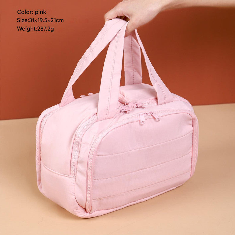 Portable Multi-Compartment Travel Toiletry &amp; Makeup Organizer Bag with Brush Holders(Pink)