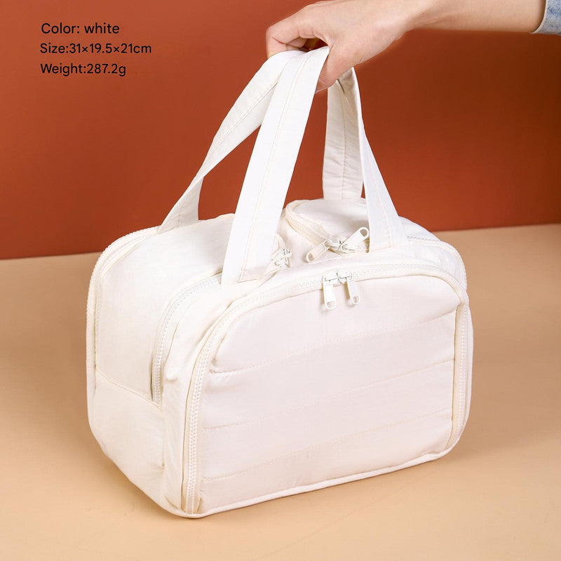 Portable Multi-Compartment Travel Toiletry &amp; Makeup Organizer Bag with Brush Holders(Beige)