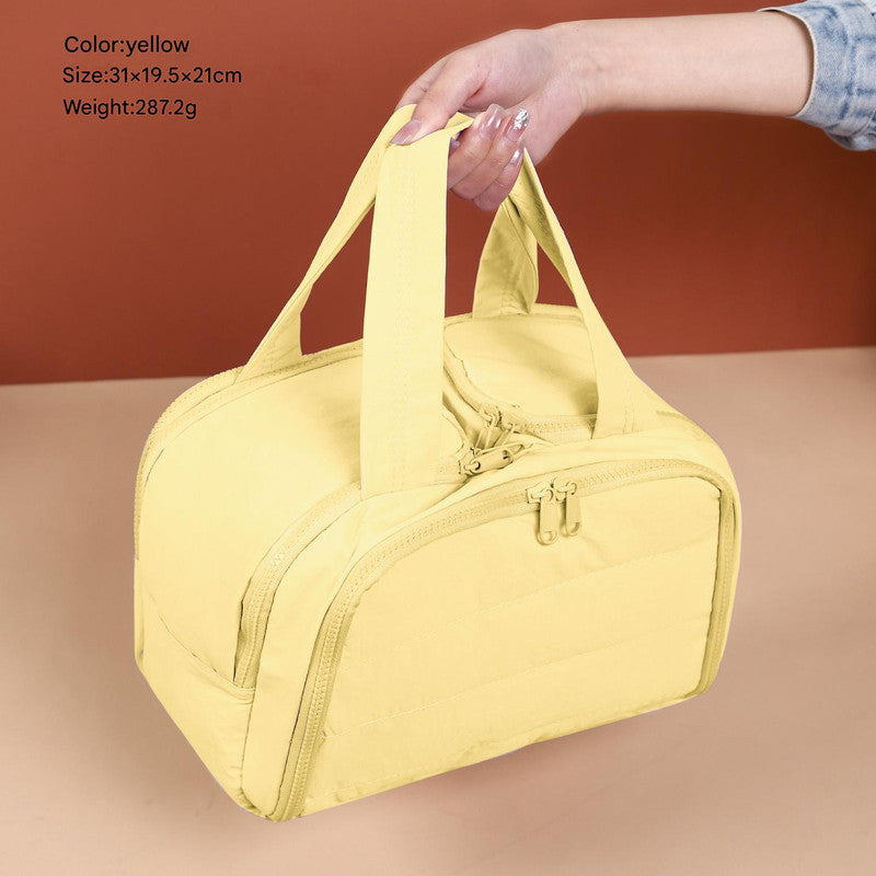 Portable Multi-Compartment Travel Toiletry &amp; Makeup Organizer Bag with Brush Holders(Yellow)