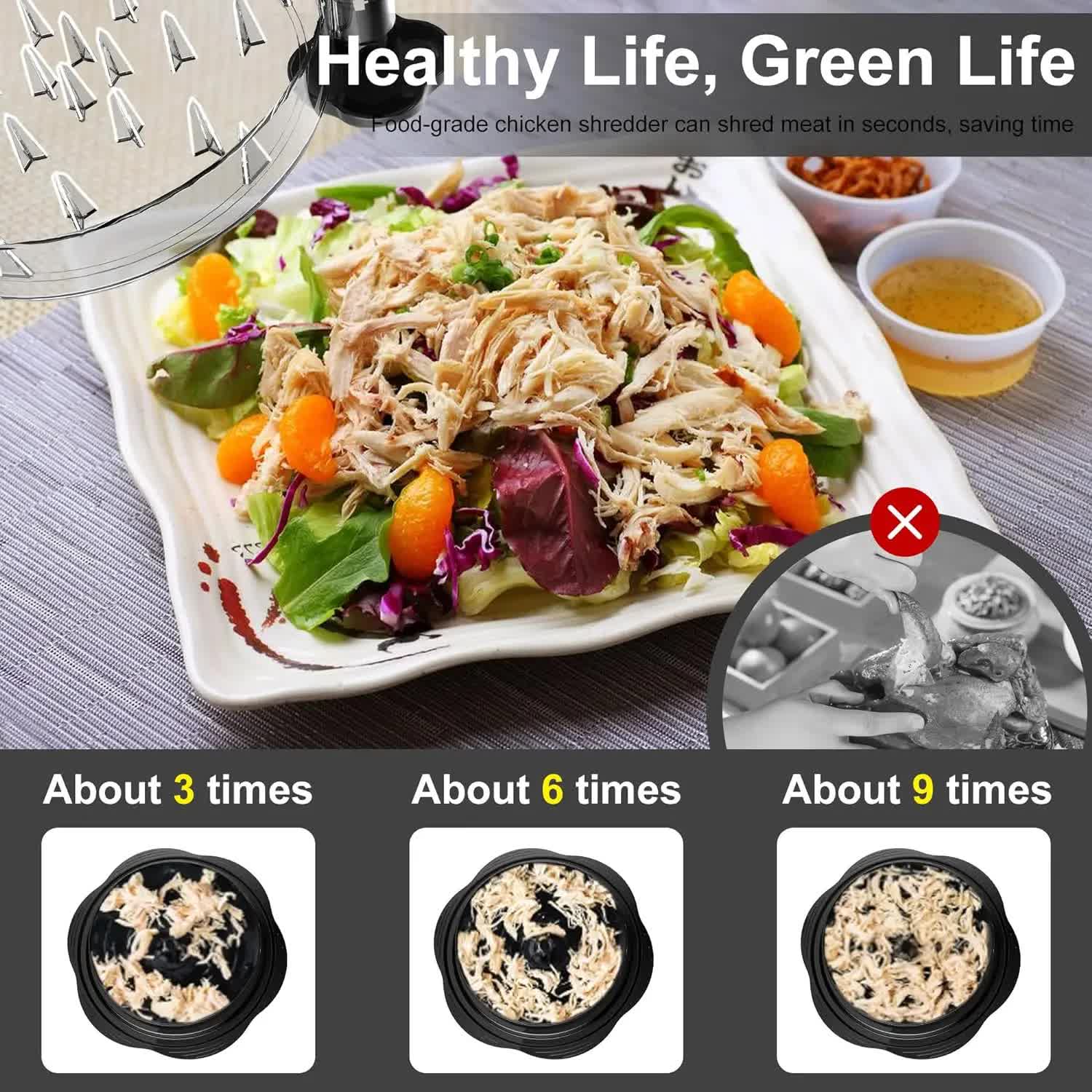 Upgraded Meat Shredder Tool - Rotating Chicken & Pork Puller with Anti-Slip Base & Ergonomic Grips(black)