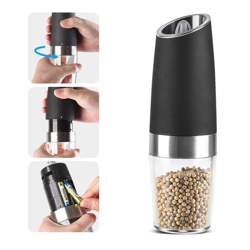 Gravity Electric Salt & Pepper Grinder Set - Adjustable Coarseness, LED Light, Battery Operated(black)