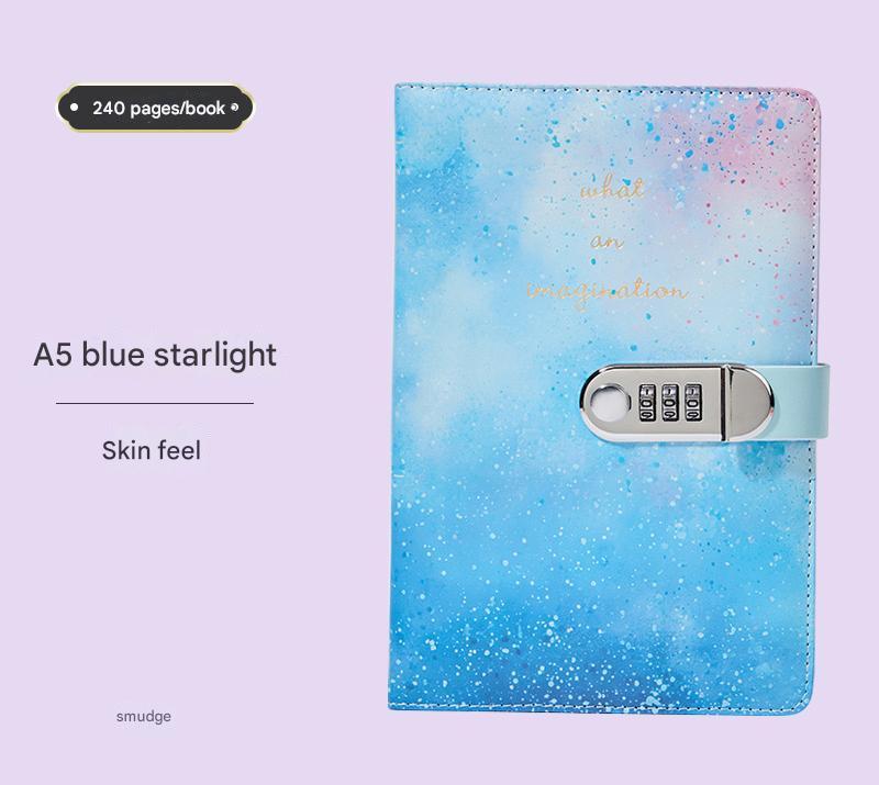 A5 Tie-Dye Journal with Combination Lock - 240 Pages, Soft Touch Cover Diary(Blue)