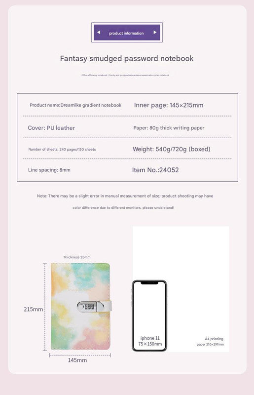 A5 Tie-Dye Journal with Combination Lock - 240 Pages, Soft Touch Cover Diary(Blue)