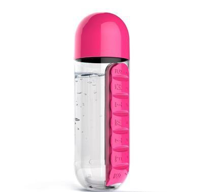 2pc 2-in-1 Water Bottle with 7-Day Pill Organizer - 600ml BPA-Free, Portable &amp; Leakproof(Rose)