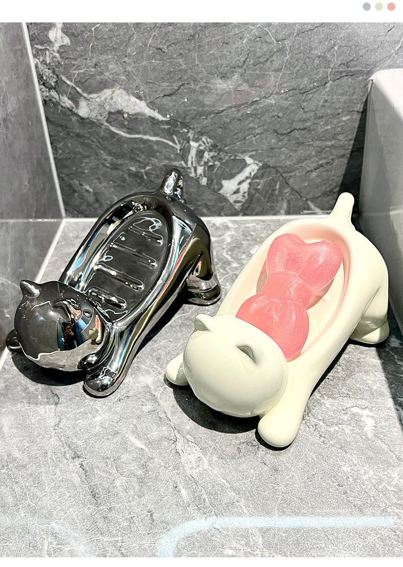 Charming Cat-Shaped Ceramic Soap Dish - Creative & Versatile Home Decor Accent(Milky white)