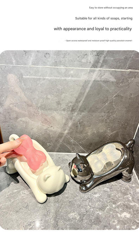 Charming Cat-Shaped Ceramic Soap Dish - Creative & Versatile Home Decor Accent(Milky white)