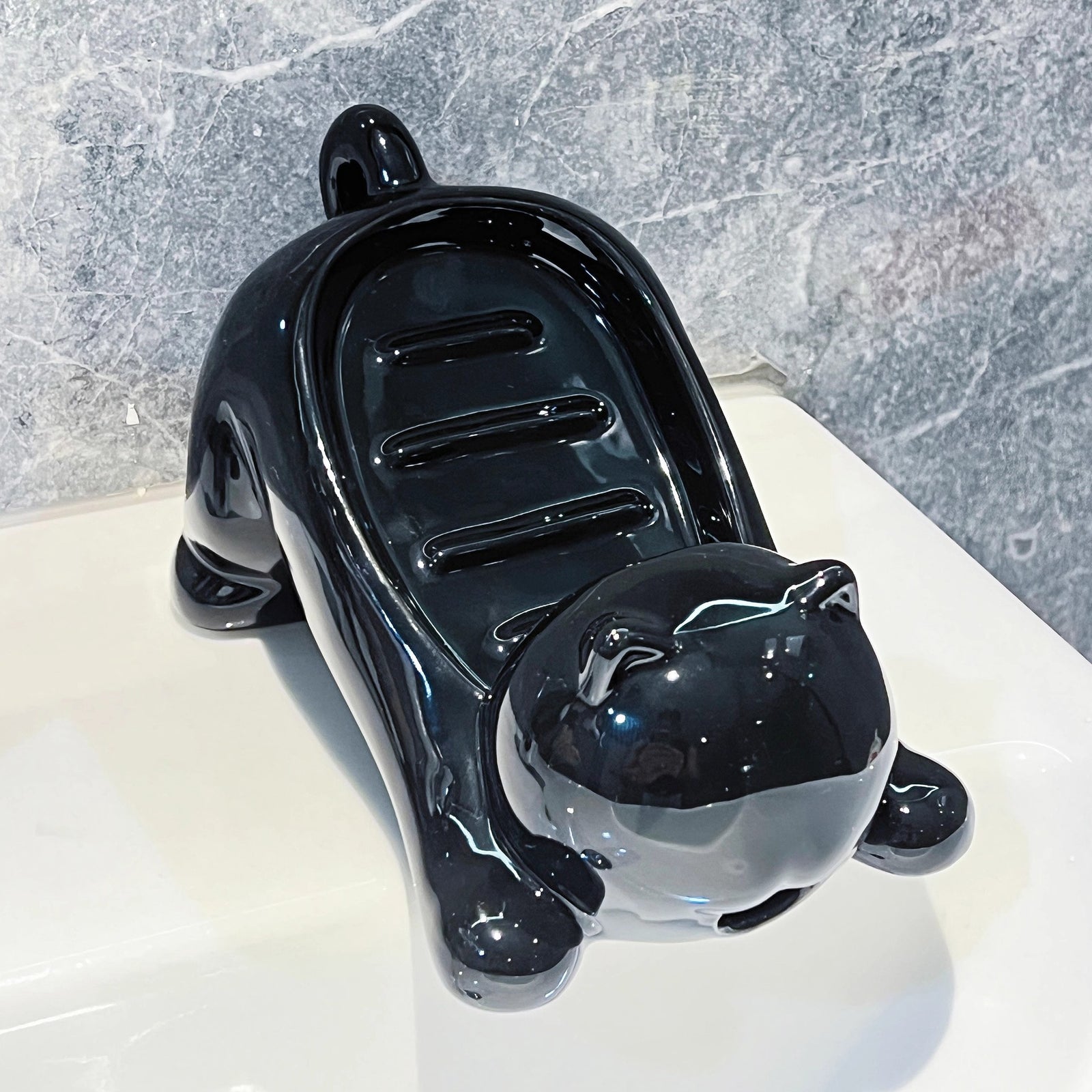 Charming Cat-Shaped Ceramic Soap Dish - Creative & Versatile Home Decor Accent(Black)