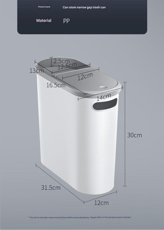 Slim Press-Top Trash Can with Top Storage Compartment - Narrow Design for Bathroom & Small Spaces(Ash cover + ash bucket)