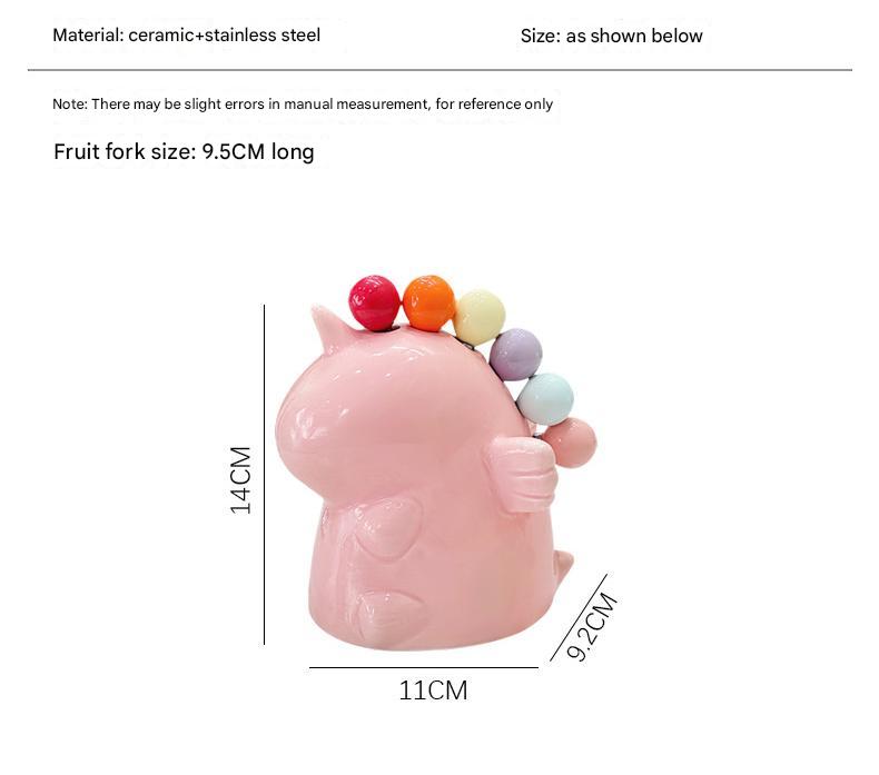 Adorable Unicorn Ceramic Fruit Fork Holder Set - Includes Stainless Steel Forks with Ball Tops(yellow)