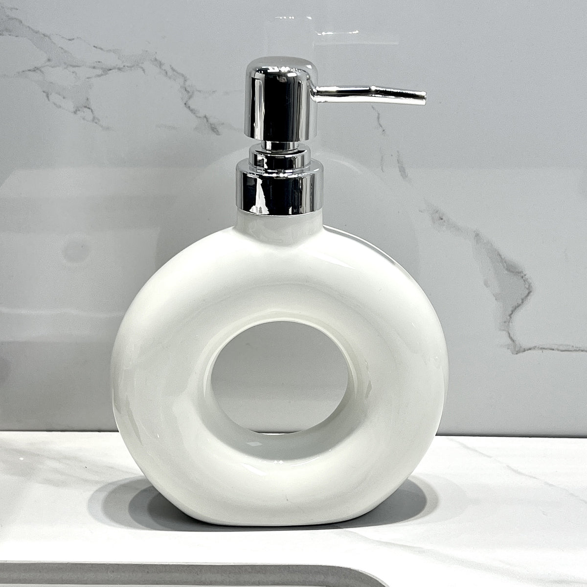 Modern Ceramic Soap &amp; Lotion Dispenser - Unique Geometric Designs, 300ml Capacity(Donut lotion bottle milky white)