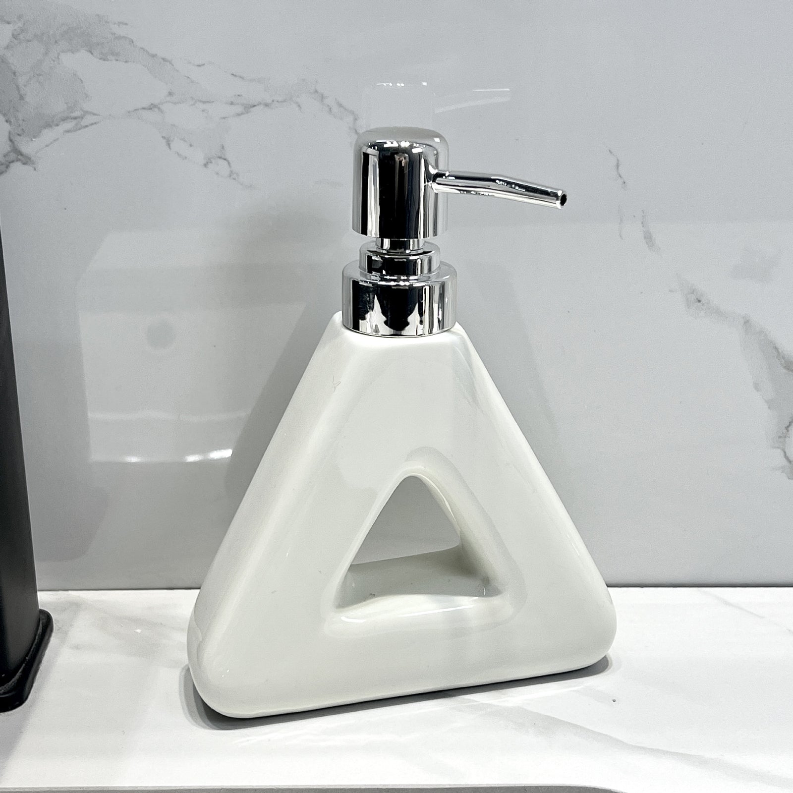 Modern Ceramic Soap & Lotion Dispenser - Unique Geometric Designs, 300ml Capacity(Triangular lotion bottle, milky white)