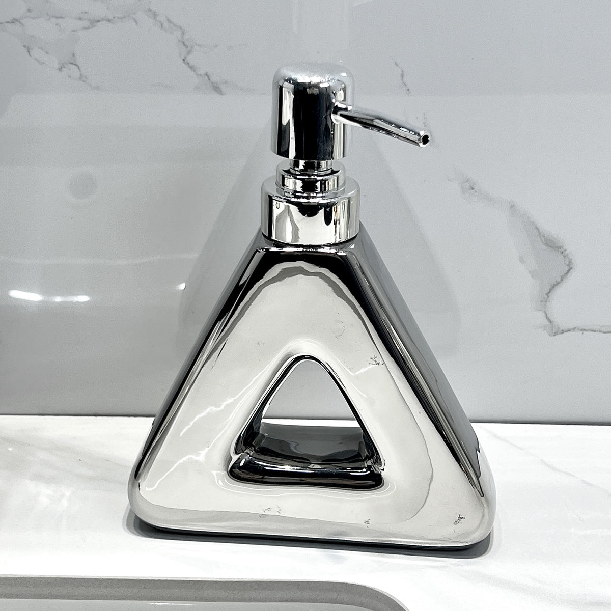 Modern Ceramic Soap &amp; Lotion Dispenser - Unique Geometric Designs, 300ml Capacity(Triangular lotion bottle, silver)