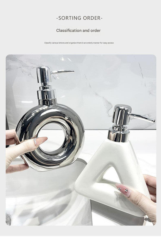 Modern Ceramic Soap & Lotion Dispenser - Unique Geometric Designs, 300ml Capacity(Triangular lotion bottle, silver)