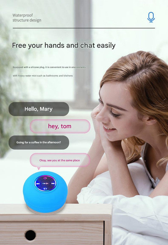 IPX4 Waterproof Bluetooth Shower Speaker with Suction Cup & LED Lights - Hands-Free Calling(blue)