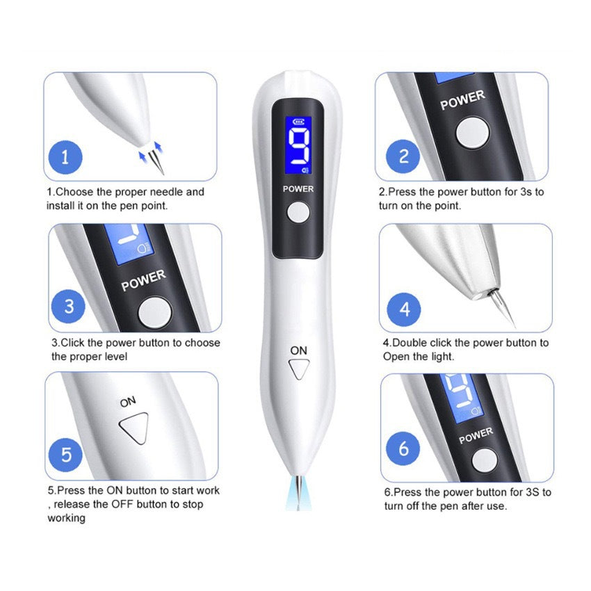 Professional 9-Level Skin Tag & Mole Remover Pen - USB Rechargeable with LED Display & Multiple Needles(Gold)