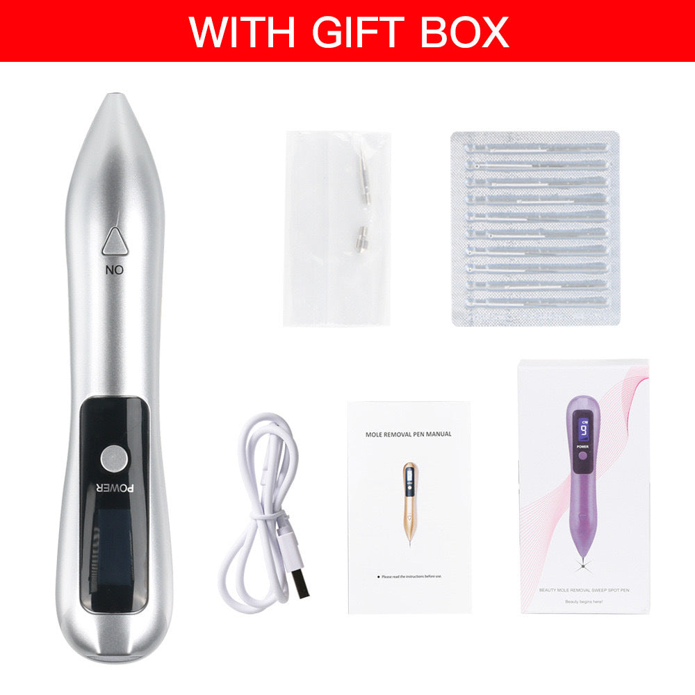 Professional 9-Level Skin Tag &amp; Mole Remover Pen - USB Rechargeable with LED Display &amp; Multiple Needles(Silver)