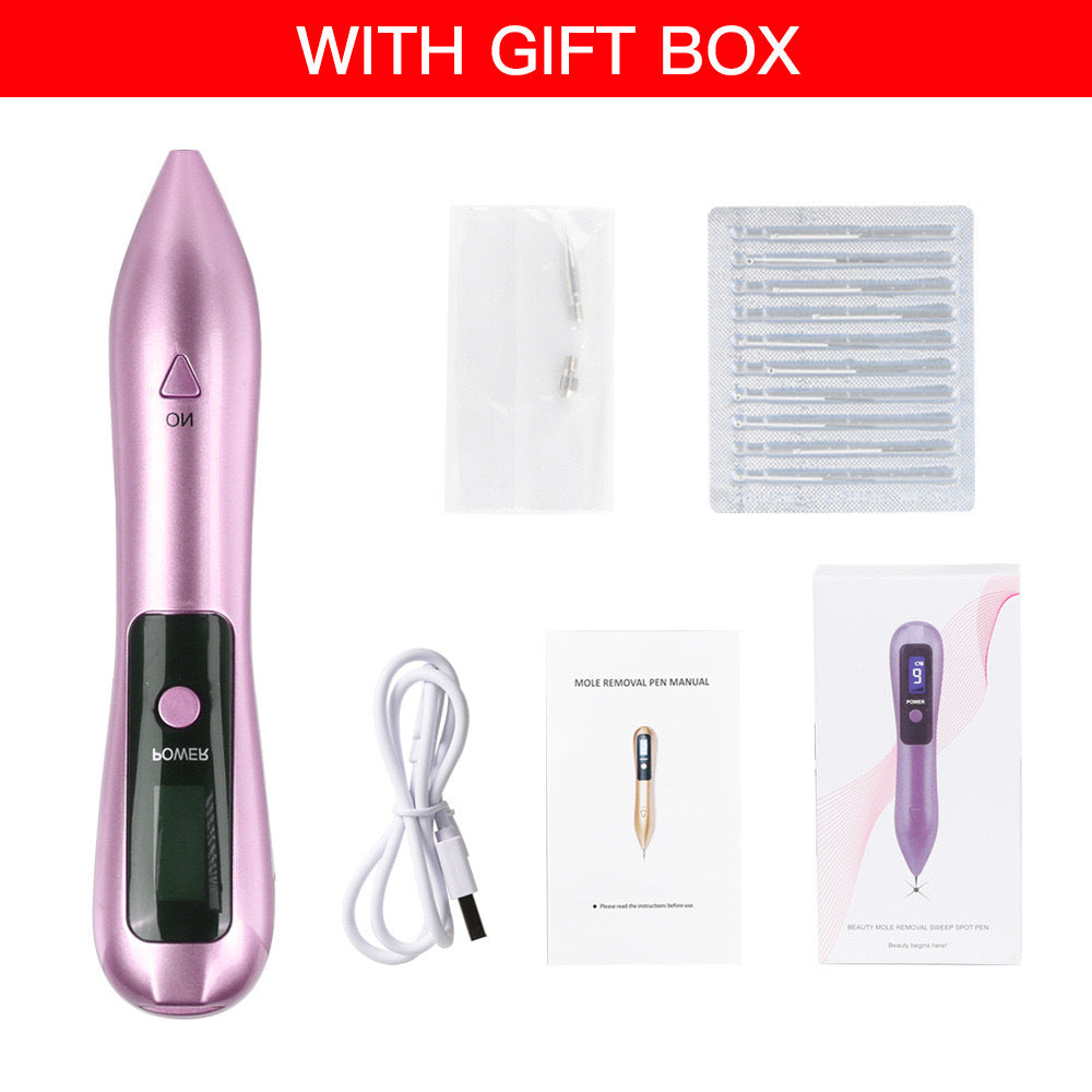 Professional 9-Level Skin Tag &amp; Mole Remover Pen - USB Rechargeable with LED Display &amp; Multiple Needles(pink)