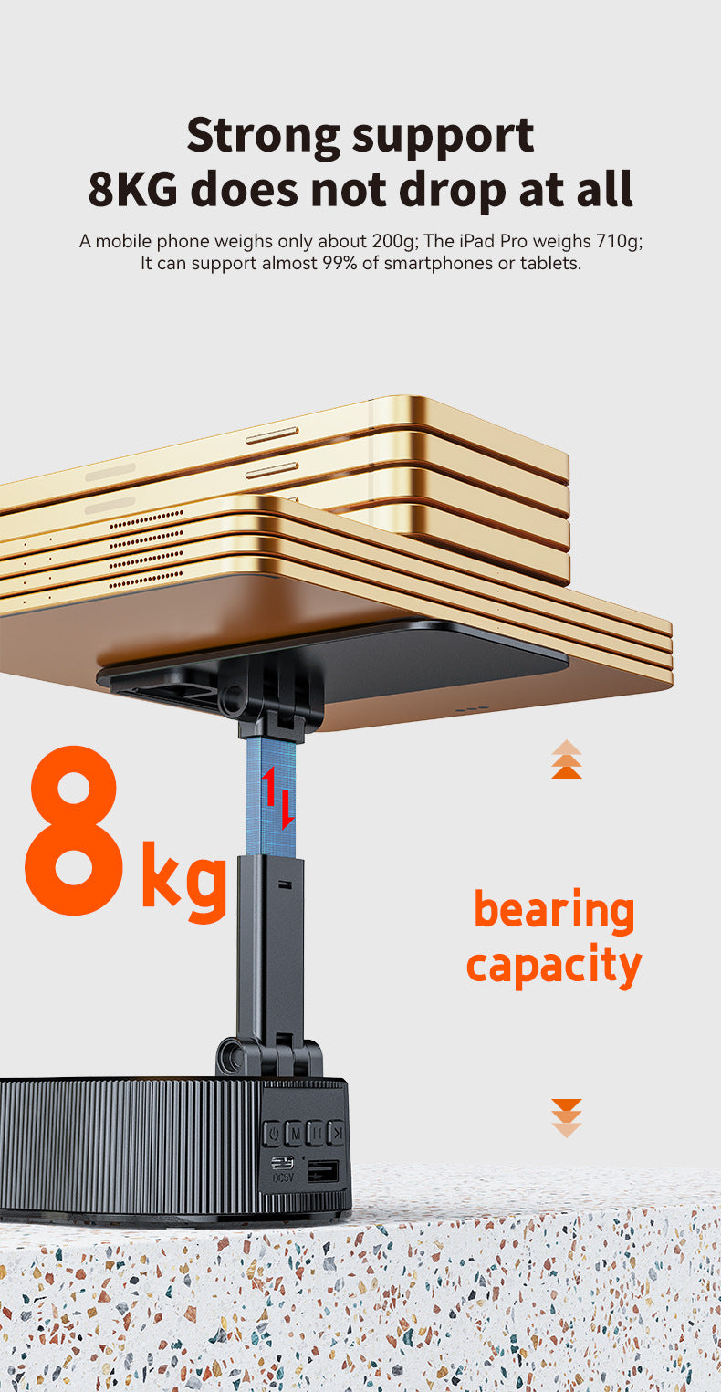 Foldable Bluetooth Speaker with 360 Rotating Phone/Tablet Stand & RGB Lights - HIFI Surround Sound(White)