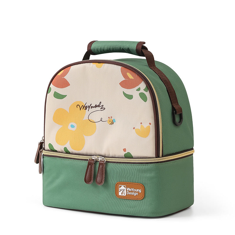 Versatile Insulated Breast Milk Cooler &amp; Lunch Backpack - Waterproof, Multi-Carry Options(Green print)