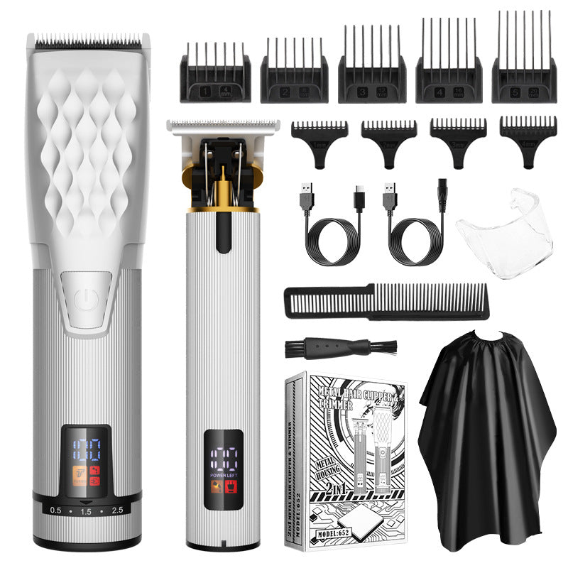 Professional 2-in-1 Cordless Hair Clipper &amp; Trimmer Kit with LED Display &amp; 5-Speed Fine Tuning(silver)
